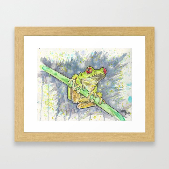Green Tree Frog Watercolor Study Framed Art Print