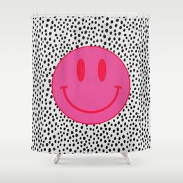Make Me Smile - Cute Preppy Vsco Smiley Face on Black and White Shower Curtain