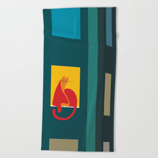 Cat in the window Beach Towel