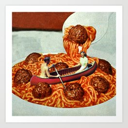 Meatballs Art Print | Boating, Romantic, Collage, Love, Pasta, Digital, Couple, Spaghetti, Paper, Cayak 