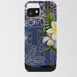 Blue Hawaiian Tapa and Plumeria iPhone Card Case