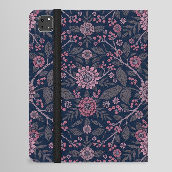 Boho Floral in Navy Blue & Rose Pink iPad Folio Case