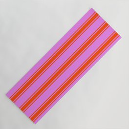 [ Thumbnail: Violet and Red Colored Lined/Striped Pattern Yoga Mat ]