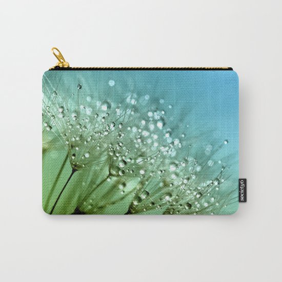 Aqua Sparkling dewdrops on a Dandelion- Flower Flowers Carry-All Pouch