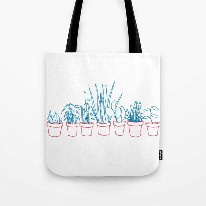 Teal Plants in Red Pots Tote Bag