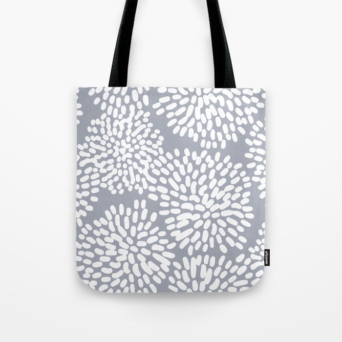 Grey and White Abstract Firework Flowers Tote Bag