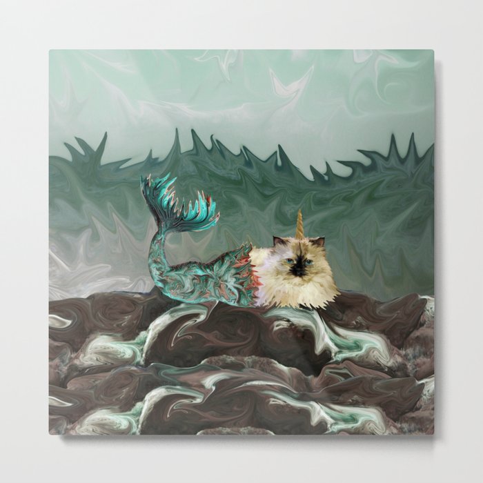 Behold The Mythical Merkitticorn Mermaid Kitty Cat Unicorn Metal Print By Distortionart Society6