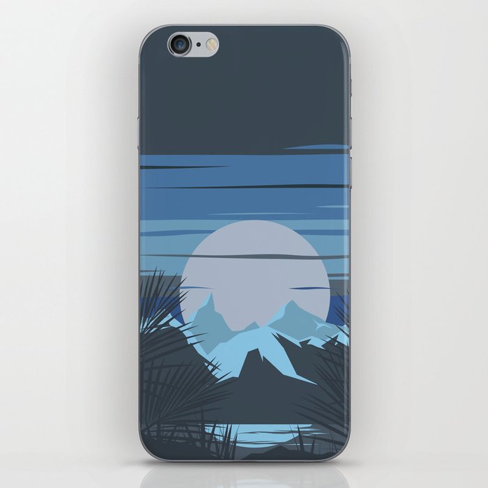 Minimalistic Moody Blue Moonrise In Tropical Mountains Landscape iPhone Skin