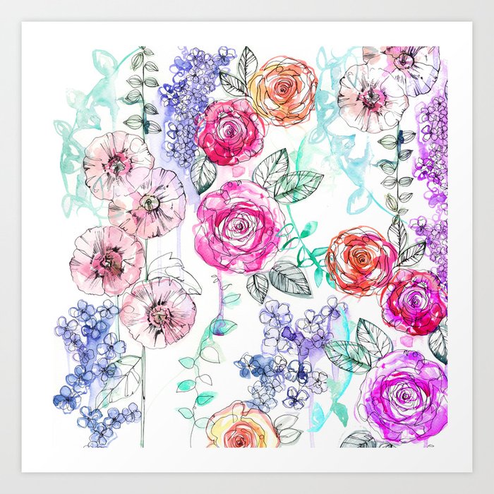 Pastel Rose Garden 02 Art Print