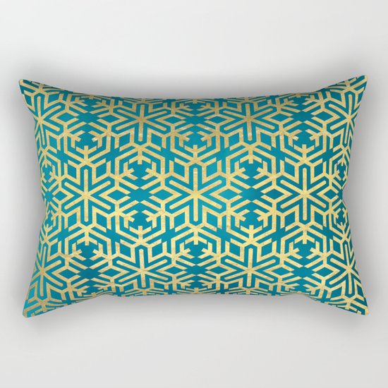 Turquoise and Gold Snowflake Pattern Rectangular Pillow