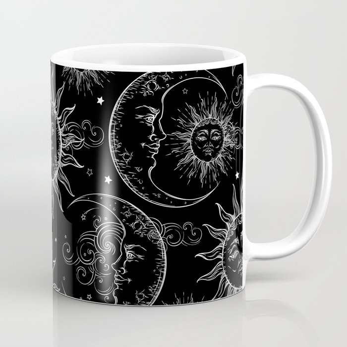 Black Magic Celestial Sun Moon Stars Coffee Mug