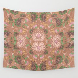 fawn brown pink and green harvest florals bold paisley flower bohemian  Wall Tapestry