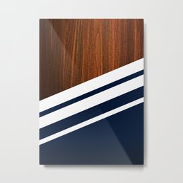 Wooden Navy Metal Print | Naval, Digital, Curated, Blue, Oak, Striped, Marine, Pattern, White, Classic 