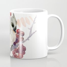 Cute Little Bird and Berries, Tufted Titmouse Coffee Mug