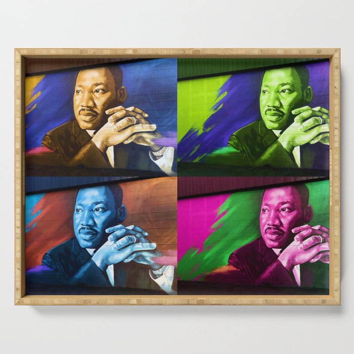 Martin Luther King African American civil rights black lives matter colorful collage portrait painting Serving Tray