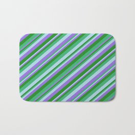 [ Thumbnail: Sea Green, Light Blue, Purple, and Forest Green Colored Lines/Stripes Pattern Bath Mat ]