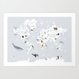 Animal Map of the world Art Print