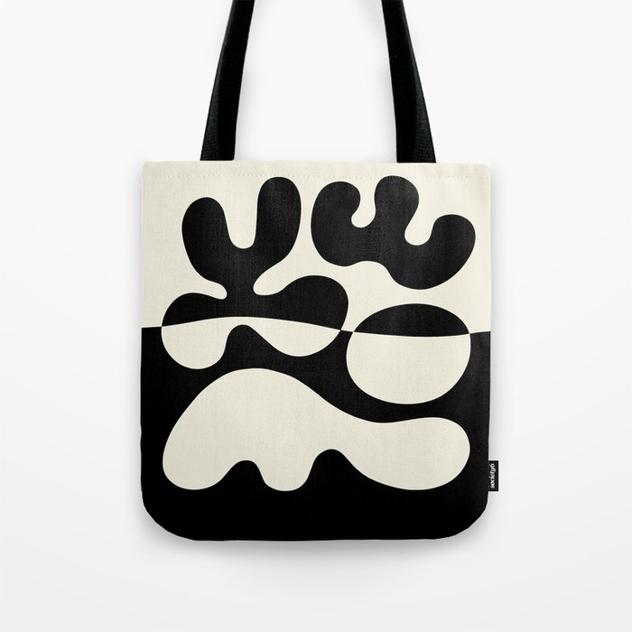 Mid Century Modern Organic Abstraction 235 Black and Ivory White Tote Bag