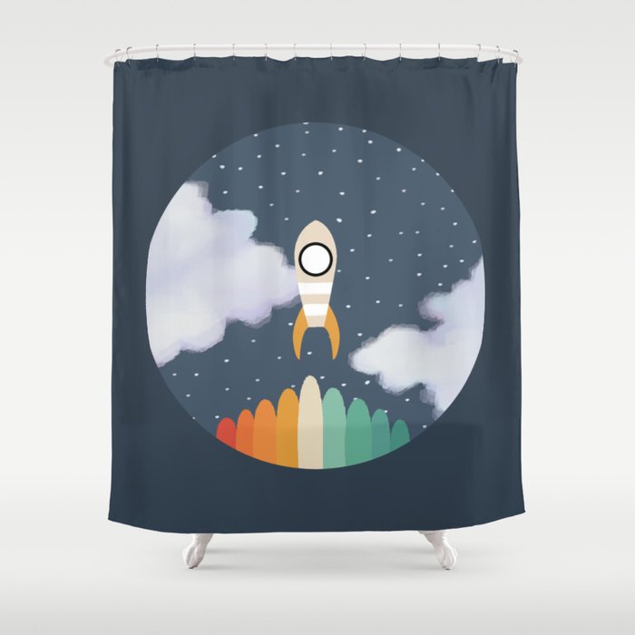 Space Rocket  Galaxy Outer Space Pattern Shower Curtain