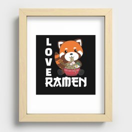 Powered By Ramen Cute Red Panda Eats Ramen Noodles Recessed Framed Print