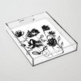Black and White Flowers Acrylic Tray