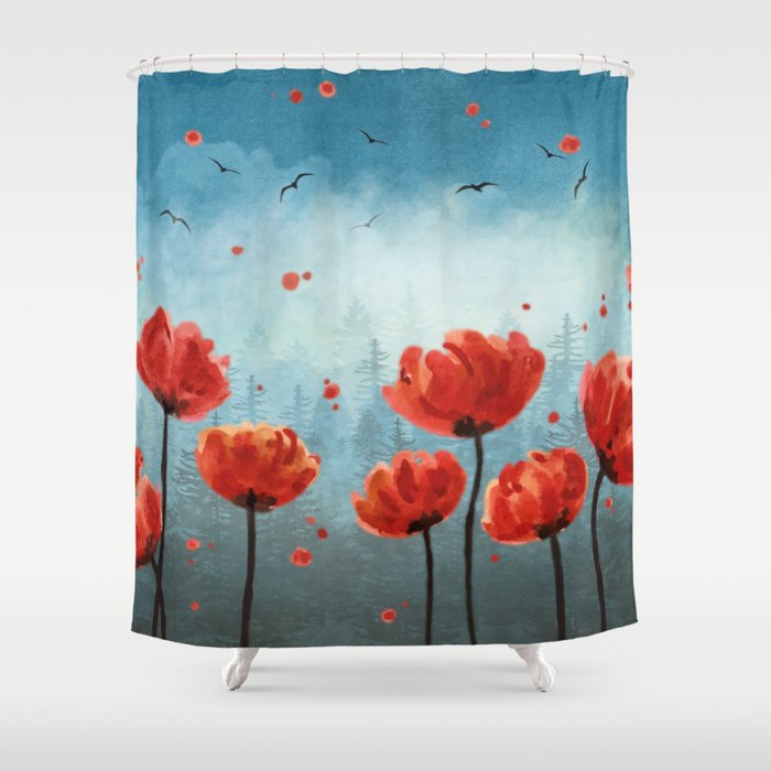 Poppy Flowers Misty Forest Shower Curtain By Nomadartstudio Society6 Poppy Flowers Misty Forest Shower Curtain