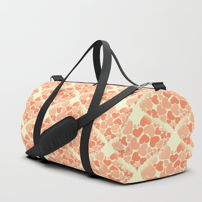 When Hearts Meet Together Pattern - Peach Hearts (On Cream) Duffle Bag