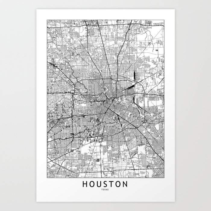 Houston White Map Kunstdrucke