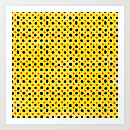 Watercolor Hand Drawn Yellow And Black Polka Dot Pattern,Retro,dotted,circle,abstract, Art Print
