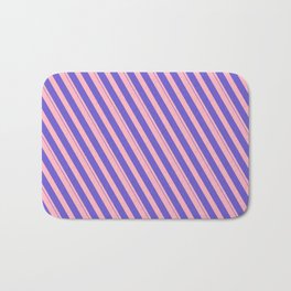 [ Thumbnail: Light Pink and Slate Blue Colored Lined Pattern Bath Mat ]