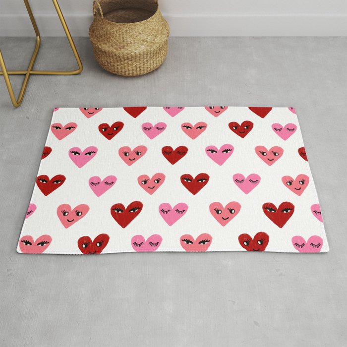 Heart love valentines day gifts hearts with faces cute valentine red and pink Rug