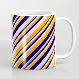 [ Thumbnail: Bisque, Orange, and Dark Blue Colored Stripes/Lines Pattern Coffee Mug ]