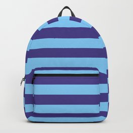 [ Thumbnail: Dark Slate Blue and Light Sky Blue Colored Lines/Stripes Pattern Backpack ]