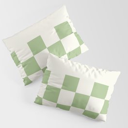 Checked Frame Checkered Pattern in Light Sage Green and Cream Pillow Sham