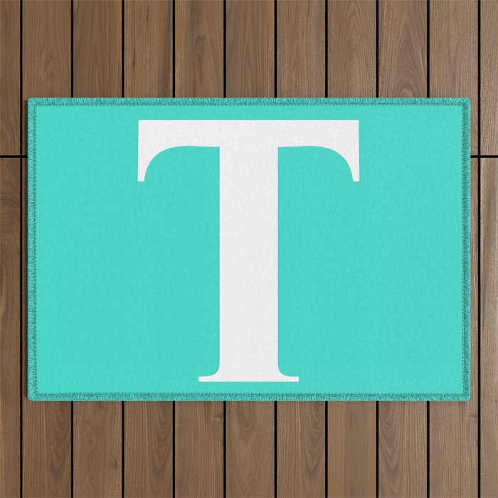 T MONOGRAM (WHITE & TURQUOISE) Outdoor Rug