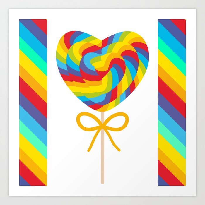 Valentine S Day Heart Shaped Candy Lollipops With Bow Colorful Spiral Candy Cane With Rainbow Art Print By Ekaterinap