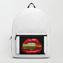 Biting The Bullet Red Lips on Black Backpack