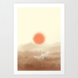 Watercolour abstract landscape flying cranes  Art Print