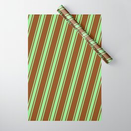 [ Thumbnail: Brown & Light Green Colored Striped/Lined Pattern Wrapping Paper ]