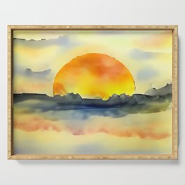 Watercolor Bright Sunset in Orange Serving Tray
