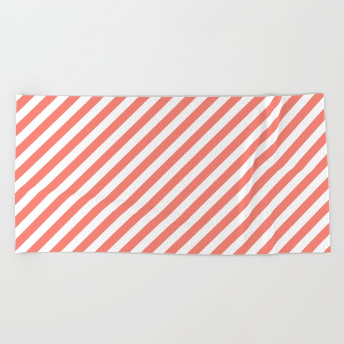 Diagonal Stripes (Salmon/White) Beach Towel