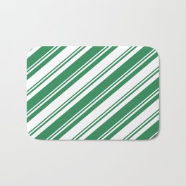 [ Thumbnail: Sea Green & White Colored Lined Pattern Bath Mat ]