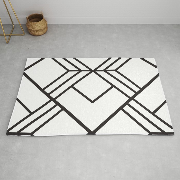 Geometrical Modern Black Abstract Diamond Stripes Pattern Rug By