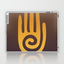 Spiral Hand Symbol - Ochre on Purple and Brown Gradient Background Laptop Skin