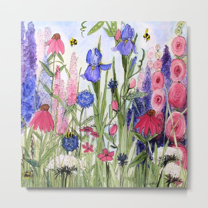 Colorful Garden Flower Acrylic Painting Metal Print By