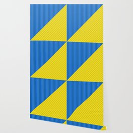 Support Ukraine Elegant Pinstripes and Triangles Blue Yellow Wallpaper