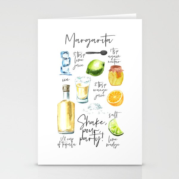 Margarita Recipe Watercolor Illustration Stationery Cards