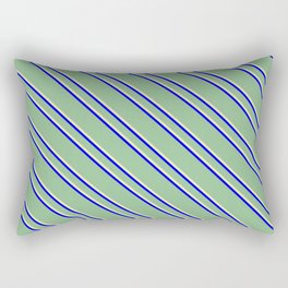 [ Thumbnail: Dark Sea Green, Pale Goldenrod, and Blue Colored Striped Pattern Rectangular Pillow ]