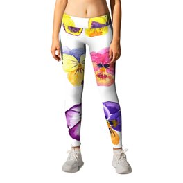 Colorful pansies collection watercolor painting Leggings