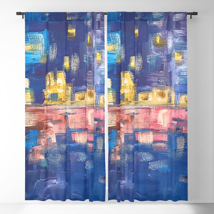 City Lights In Blue Night Colorful Acrylic Painting Blackout